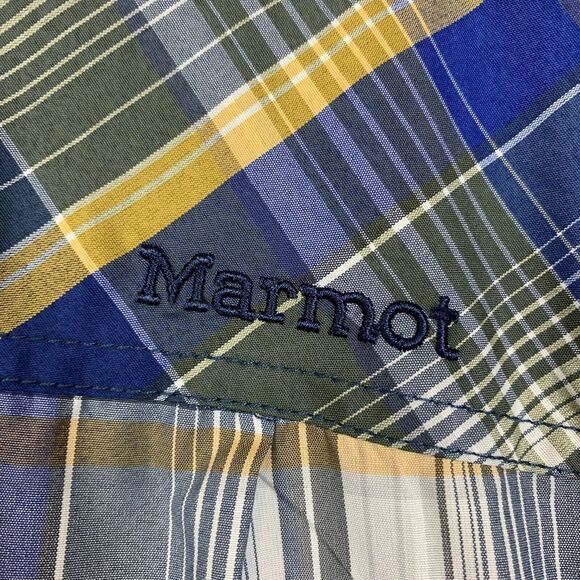 Marmot Men's Echo Blue Yellow Short Sleeve Plaid Stripe Button Shirt Size 2XL‎ - Picture 3 of 5